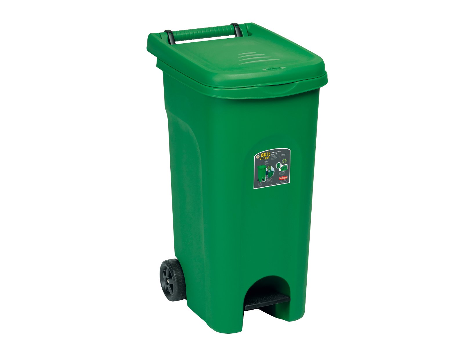 Stefanplast 6431 Cubo con Ruedas Urbano Eco con Pedal, Verde, 38 x 51 x 80 cm