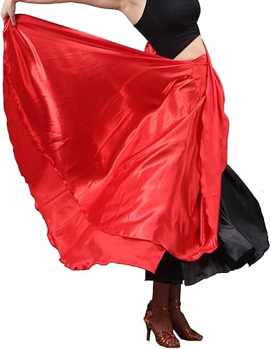Miniatura 3 de Falda de baile de toros españoles Adulto Flamenco de dos capas Satén Vestido gitano Rojo ExteriorNegro Interior, Rojo-Negro