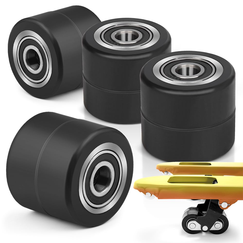 4 pieza Ruedas de Transpaleta, Ruedas de Goma 80 x 70 mm, con Rodamientos de Bolas | Eje de 20 mm | Diámetro de 80 mm | Ancho de 70 mm | Carga máxima 2400 kg