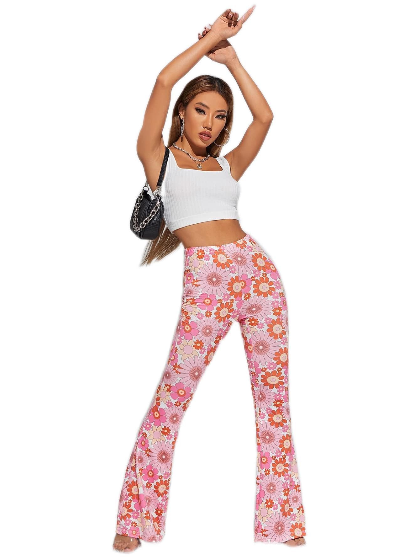 DucoV Womens Pants Floral Print High Waist Flare Leg Pants Pant for Women Color Multicolor Size Medium
