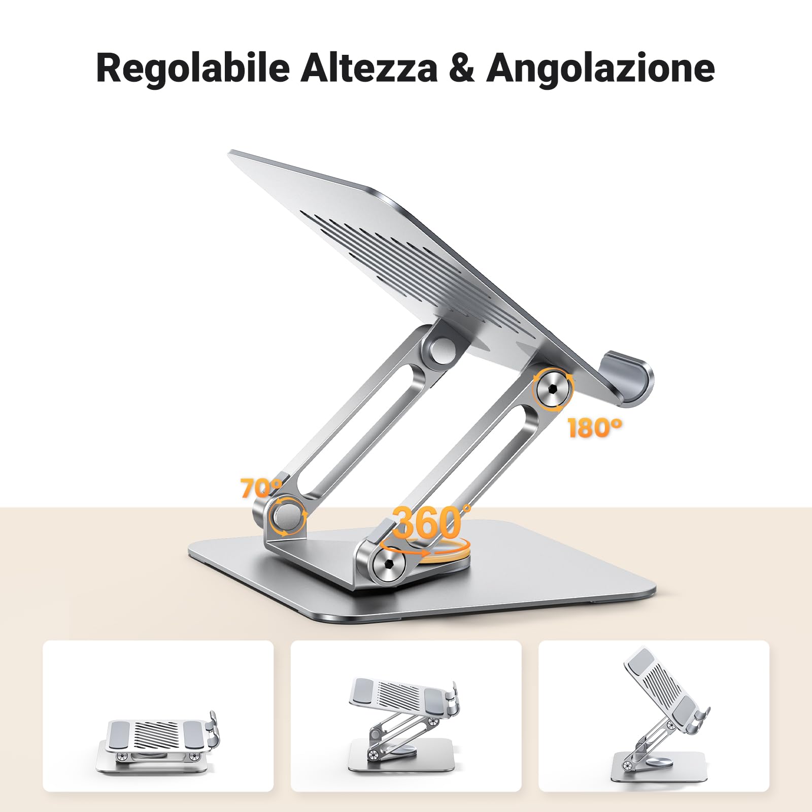 UGREEN Supporto per Tablet Pieghevole in Ferro Girevole a 360° Universale da 4,7" a 13"