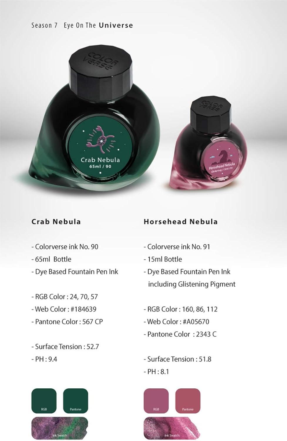 Colorverse Ink - Season 7 - Eye On The Universe - Crab Nebula (65ml) and Horsehead Nebula (glistening) (15ml) (No 90-91)