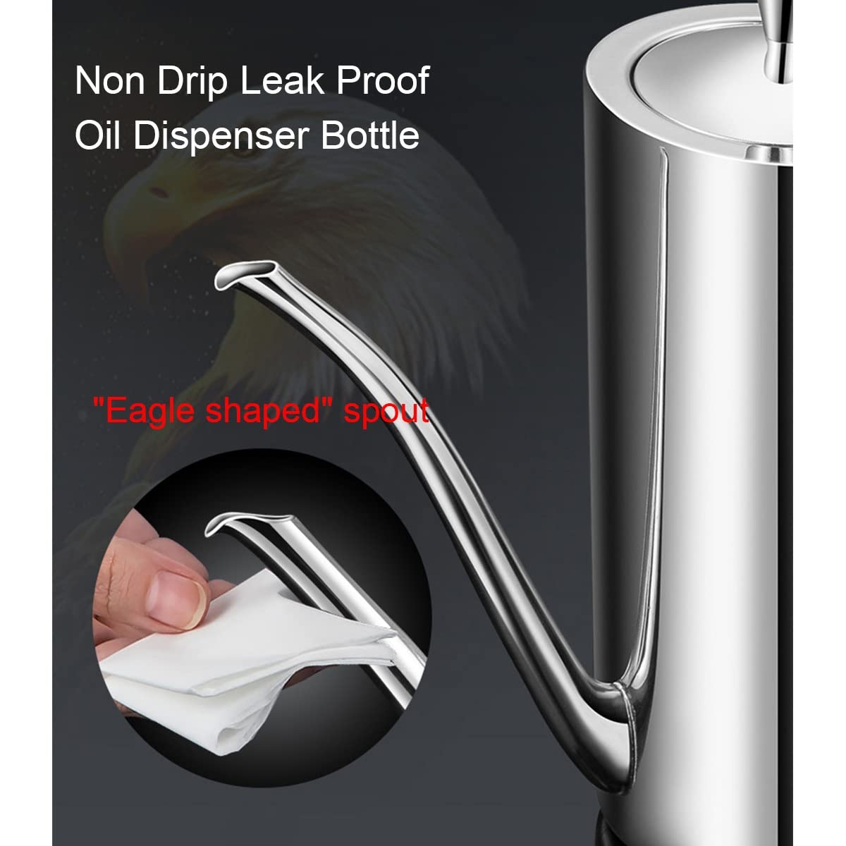 Bottiglia dispenser per olio in acciaio inox, versatore antigoccia, con manico anti-calore, per cucinare, barbecue e picnic, versatile per aceto e olio, 500 ml