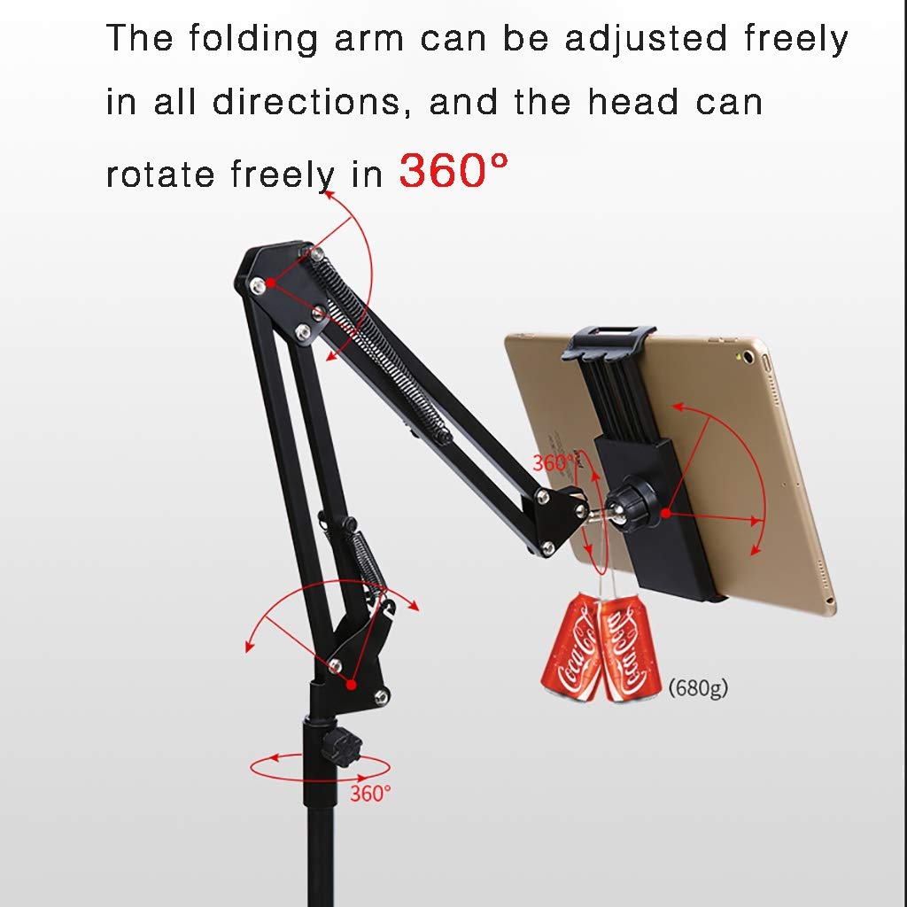 Treppiede pieghevole per tablet con altezza regolabile e rotazione a 360°, supporto da pavimento portatile per smartphone e tablet