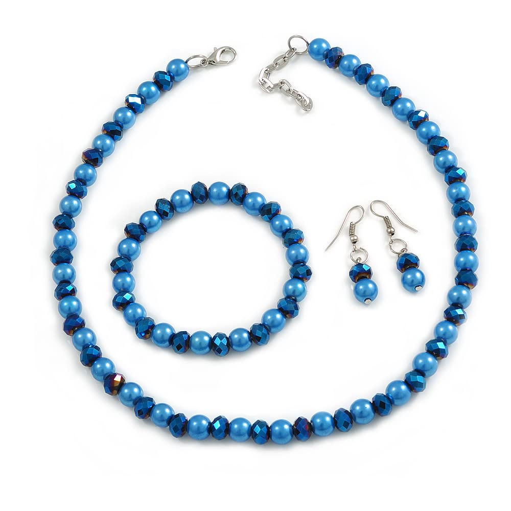 Avalaya Set Collana E Orecchini Con Turchesi E Cristalli – Argento – 3 Fili – Pendenti