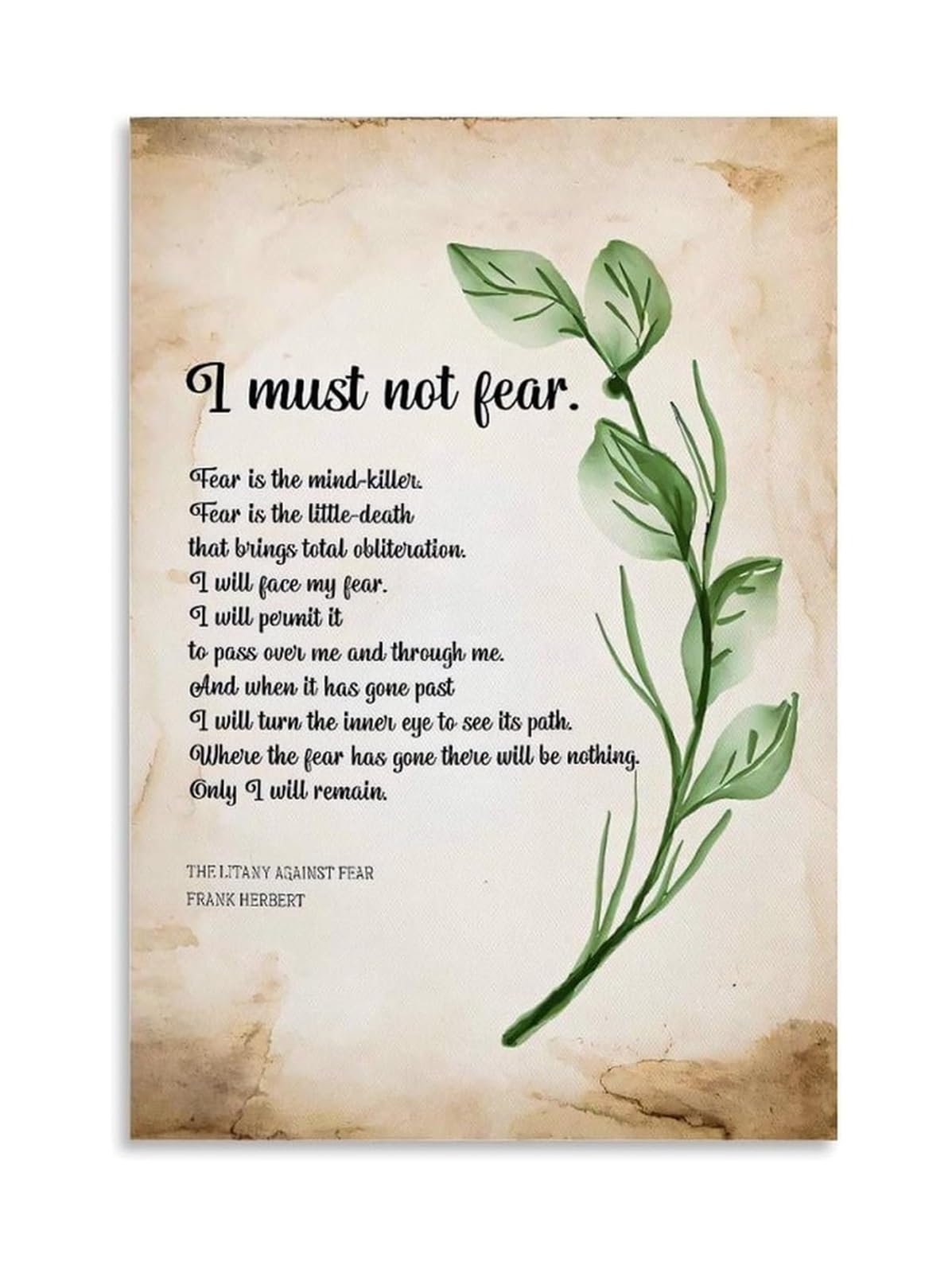 RNUMLIGH Litany Against Fear Inspirational Print Dune Movie Quote Wall-Art for Man Cave Decor(Framed,12X18inch(30X45cm))