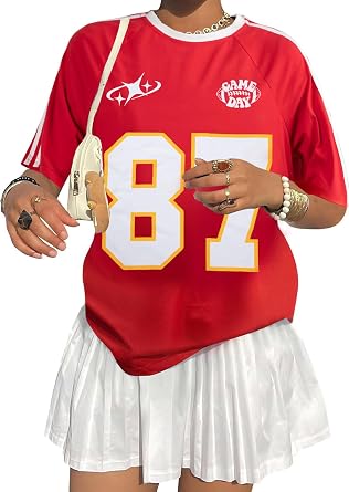 ALLTB Jersey Shirts Women Football Game Day Shirt Y2k Shirt Number Graphic Tshirt Casual Gameday Short Sleeve Shirts
