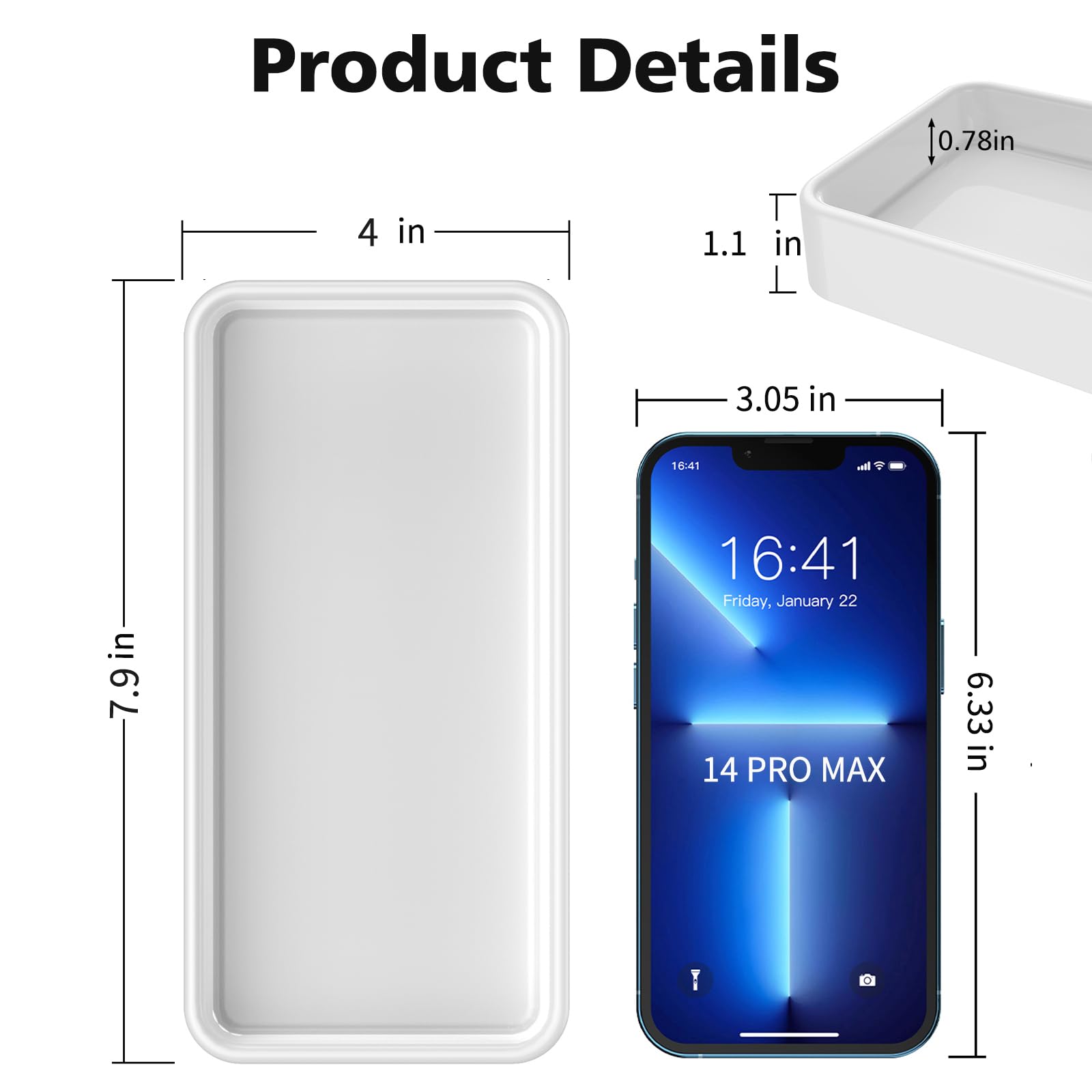 Gurygo Bandeja para encimera y tocador de 7.75 Pulgadas, Bandeja de Fregadero de Cocina para Botellas de jabón, Bandeja Rectangular pequeña para Lavabo de baño, bandejas de tocador para baño, Bandeja