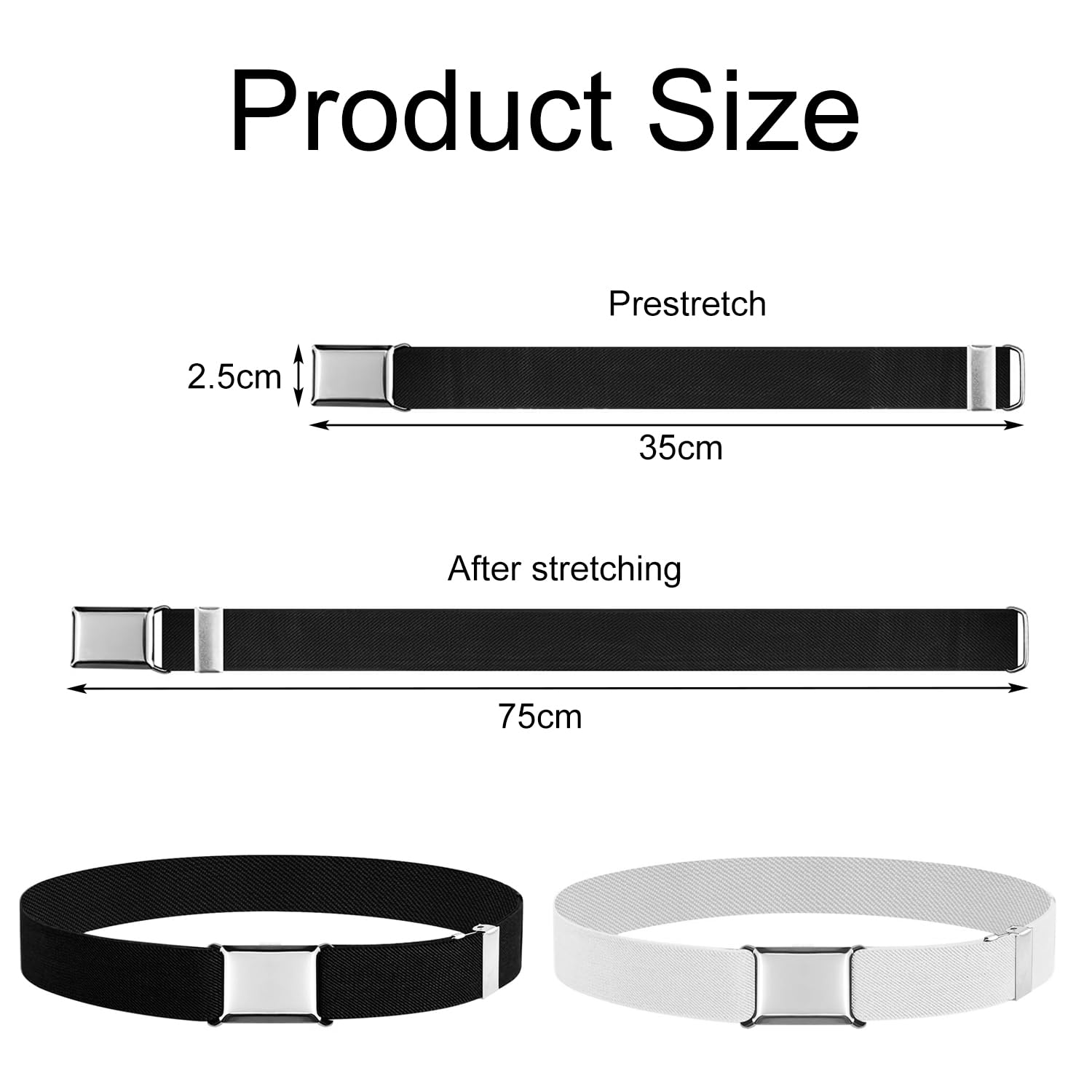 Cinturón Infantil Ajustable (2 Piezas), Cinturón elástico para niños y niñas, Con hebilla magnética simple, Para niños y niñas, pantalones cortos y pantalone, Negro + Gris