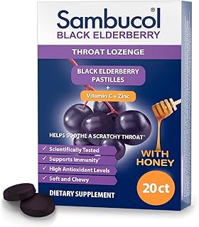 Sambucol Black Elderberry Throat Lozenge - Sambucus Elderberry Lozenges With Vitamin C, Zinc & Honey, Helps Soothe a Scratchy Throat, High Antioxidants, Gluten-Free - 20 Count