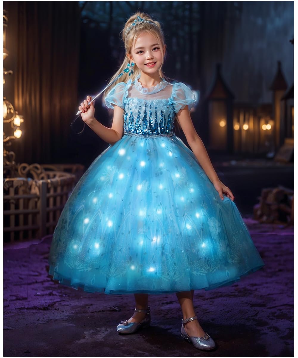 Hulaha Girls LED Light Up Princess Dress Kids LED Halloween Costume Play Dress