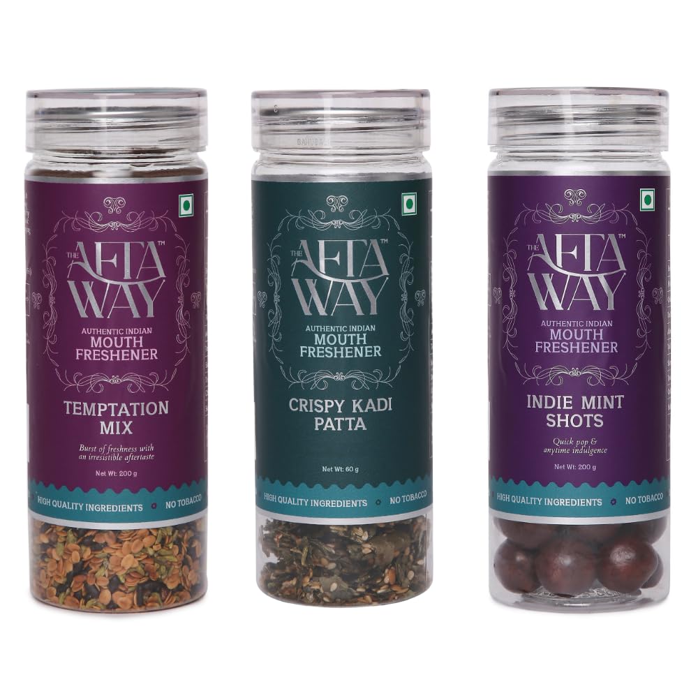 Indian Mukhwas Mouth Freshener & Digestive Snack – 3 in 1 Pack - Mint Shots, Temptation Mix, Curry Leaves, Natural, Sugar-Free & Vegan
