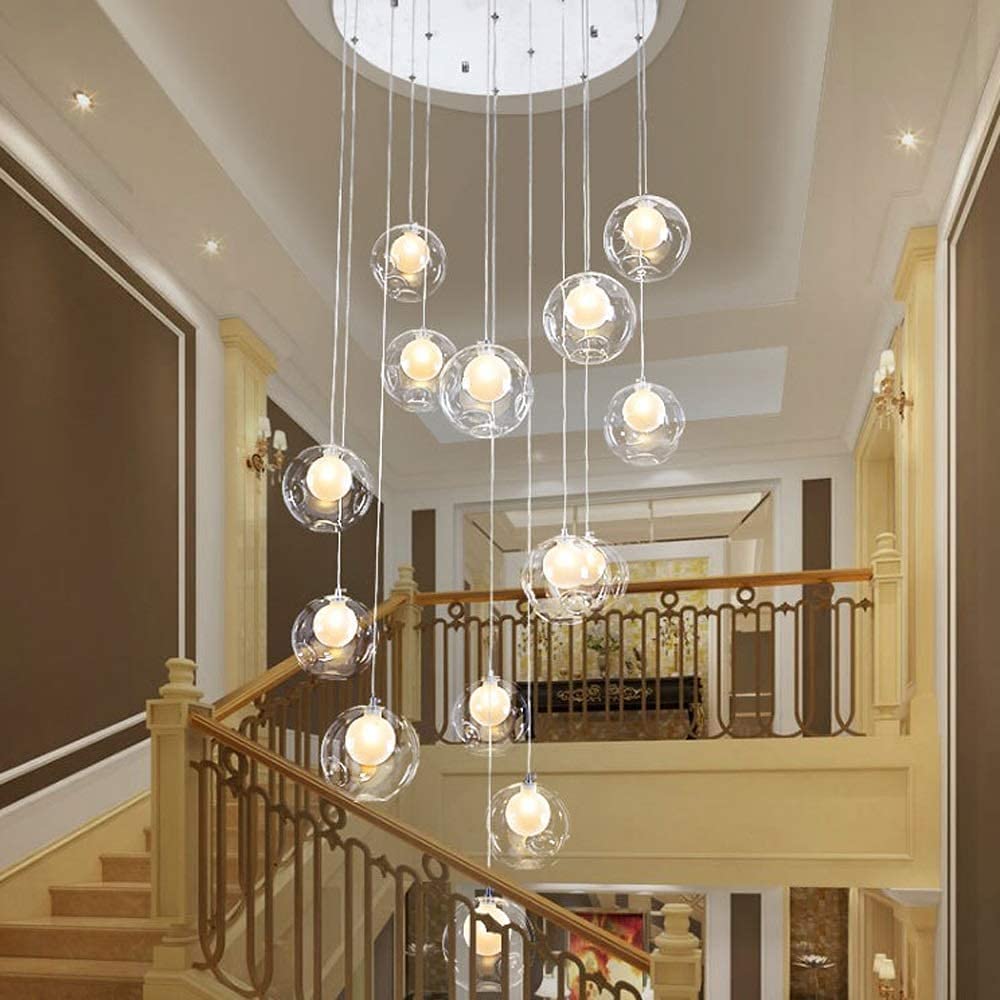 Lampe d'escalier grand lustre moderne cage d'escalier villa suspension boule verre