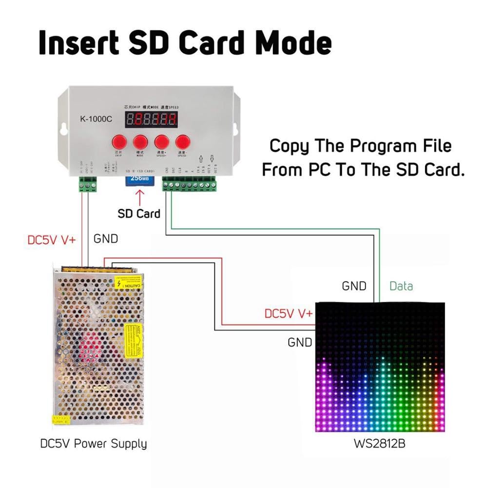 Controller per scheda SD K1000C Controller RGB WS2801 WS2811 WS2812B LPD6803 Controller di programma LED 2048 Pixel DC5-24V