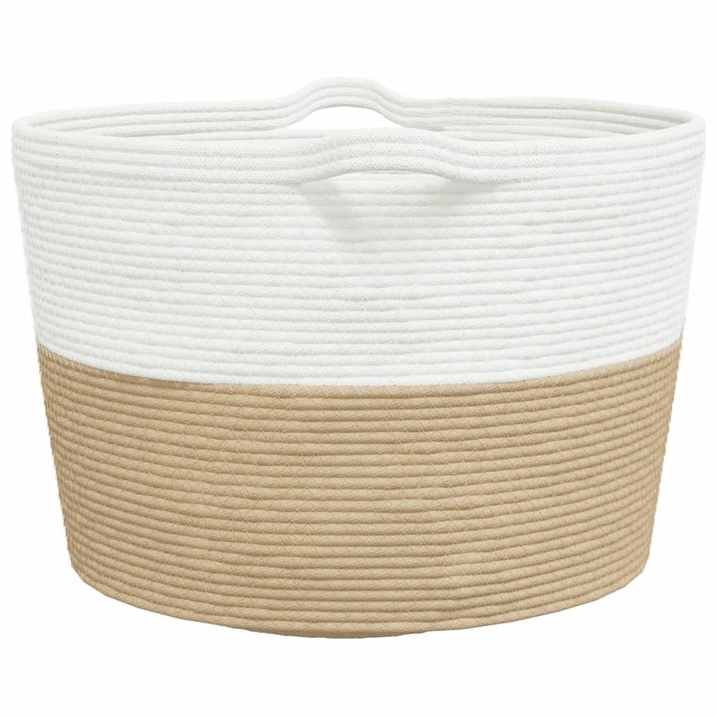 Cesto para la colada beige y blanco de algodón y poliéster, diámetro de 60 x 36 cm, con asas, plegable, ahorra espacio, para dormitorio, baño y lavandería para clasificar y guardar la ropa