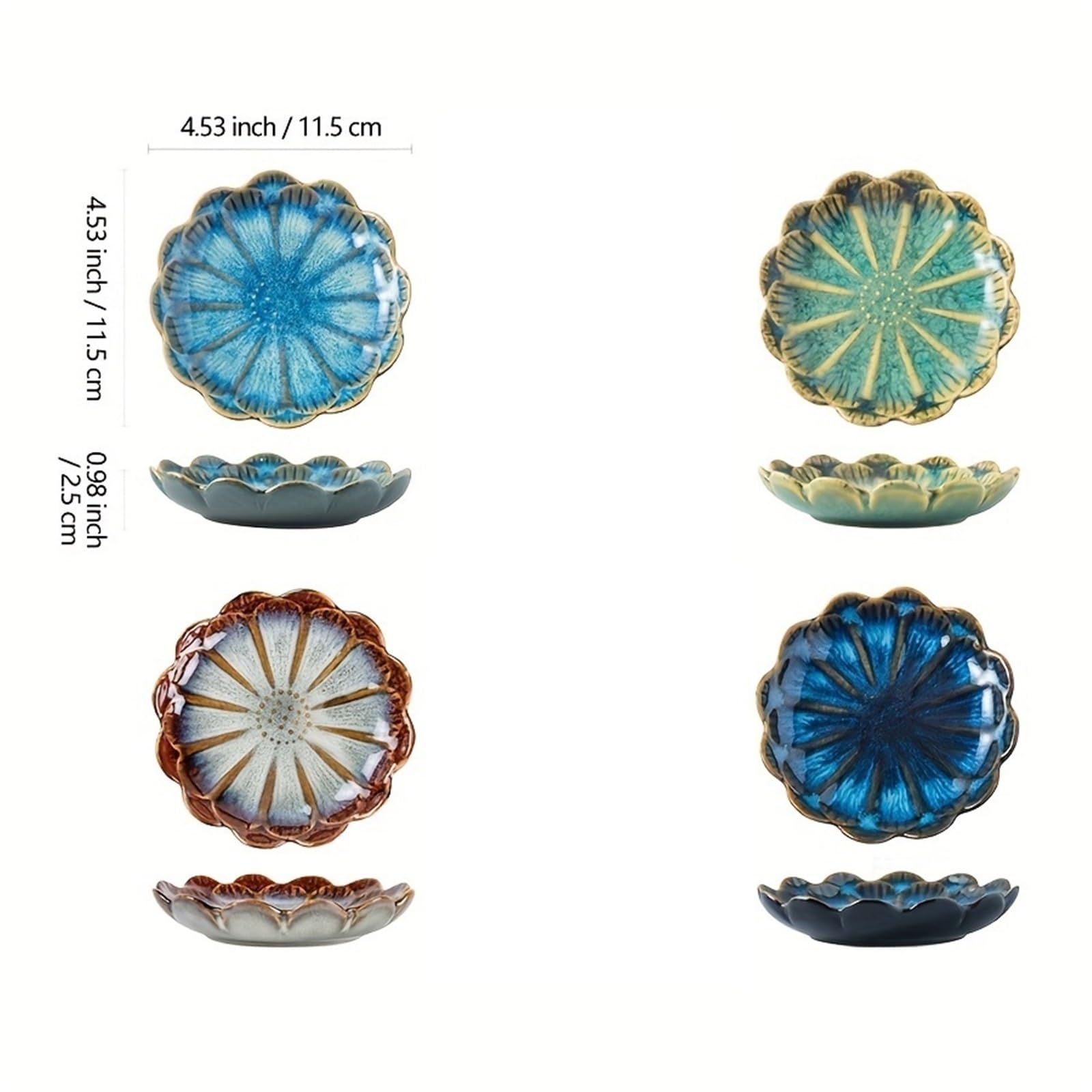 Dip-Sauce-SchäLchen 4-teiliges Set: Saucenschälchen, Aromaschälchen, Essigschälchen, Dipschälchen, kleine Teller mit kreativer Unterglasur, Gewürzschälchen