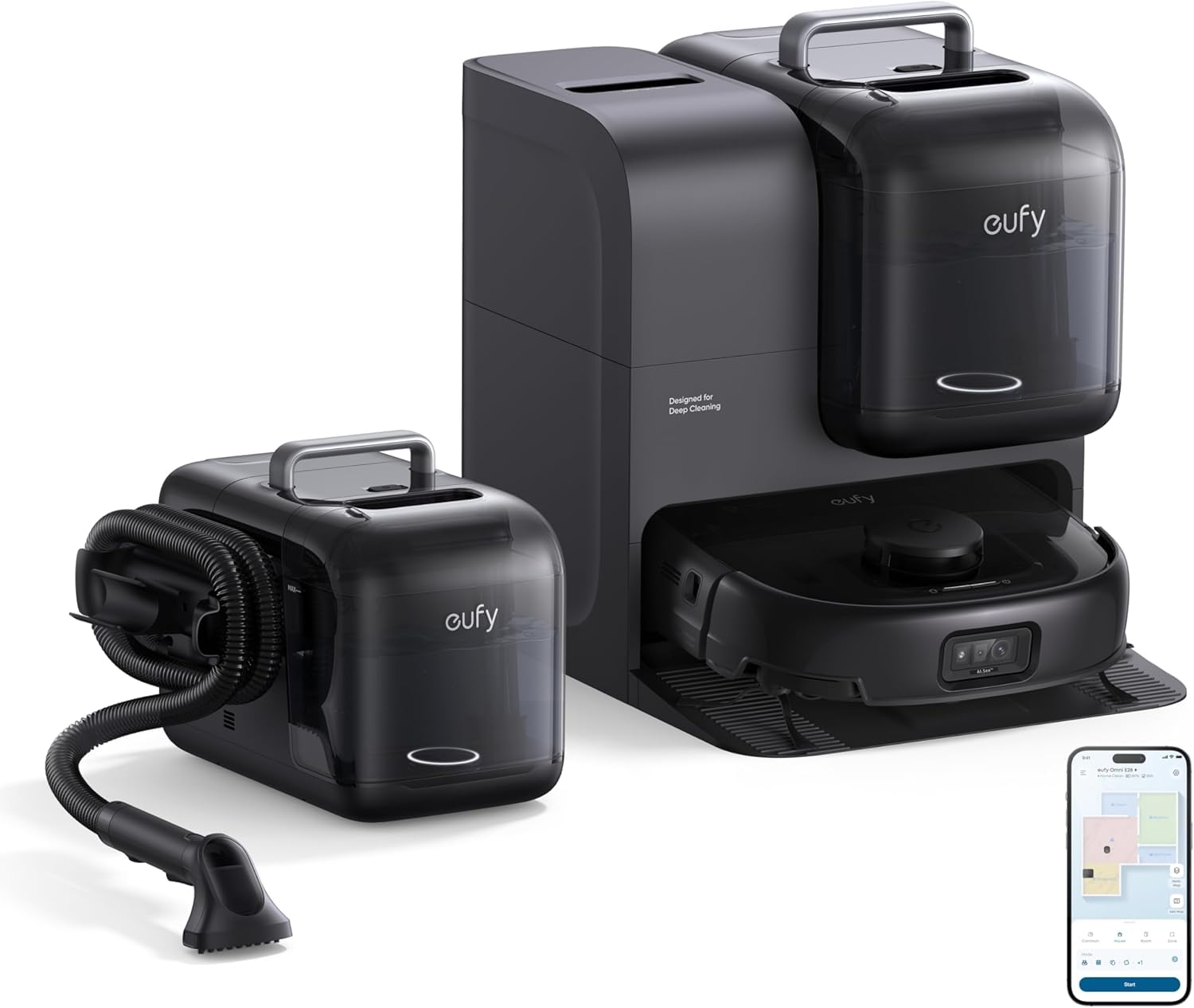 eufy E28 Omni Robot Sprzątający z Mopem HydroJet, 20000 Pa, Automatyczne Czyszczenie Dywanów