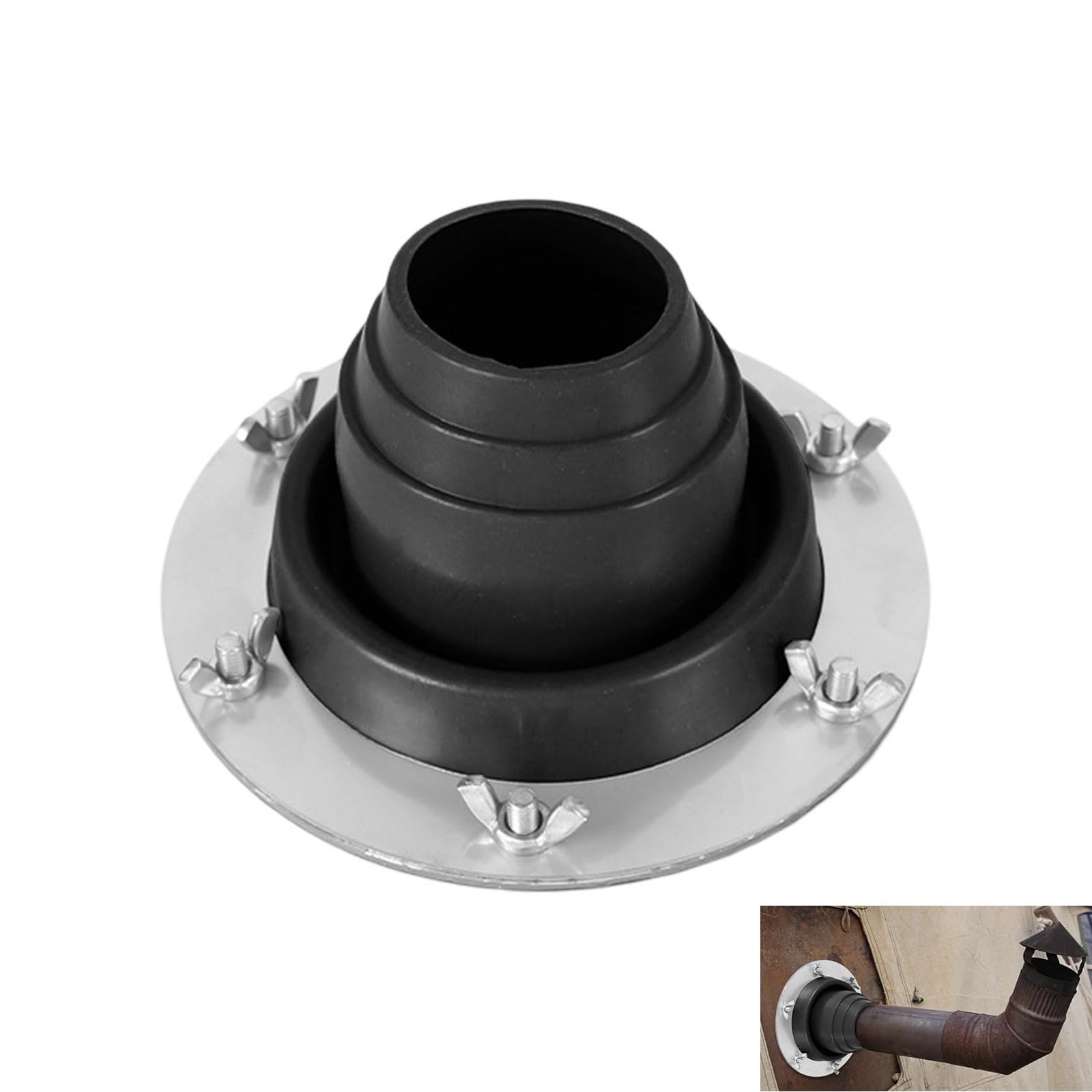 Inscrip Roof Flue Hole Base Kit, Stainless Steel and Silicone Material High Temperature Resistant Tent Stove Pipe Boot Kit, Chimney Hole Insulation Cover 45-85 mm (Black)