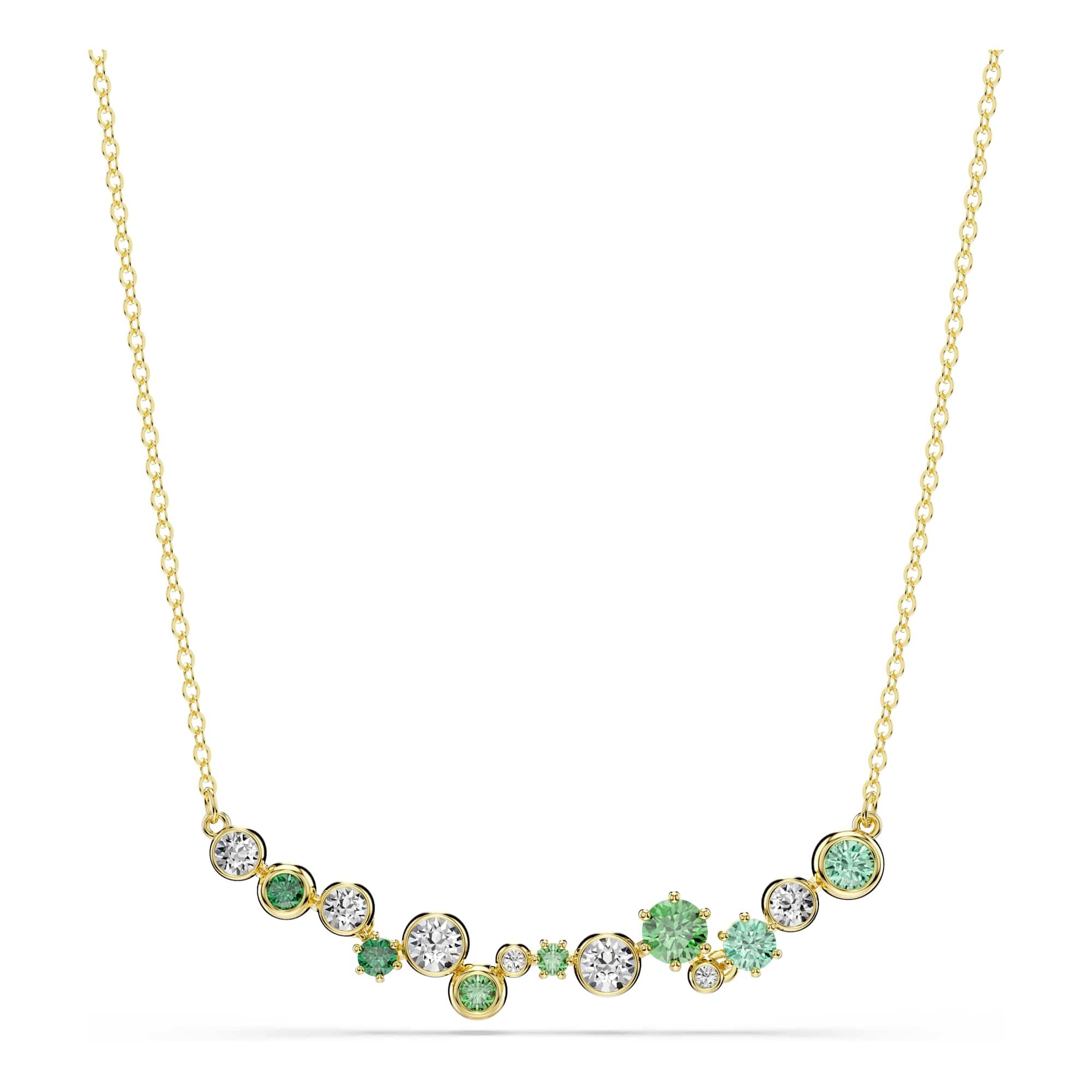 Swarovski Collier de la collection Constella, cristaux Zirconia incolores et verts, de tailles variées, fermoir à boule coulissante, placage de ton or