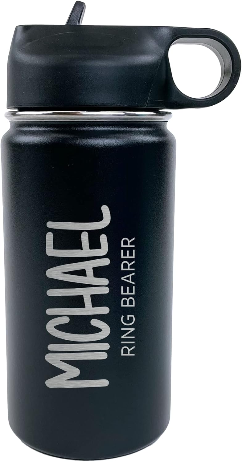 The Crafty Engineer Personalized Flower Girl and Ring Bearer Water Bottle (Black)
