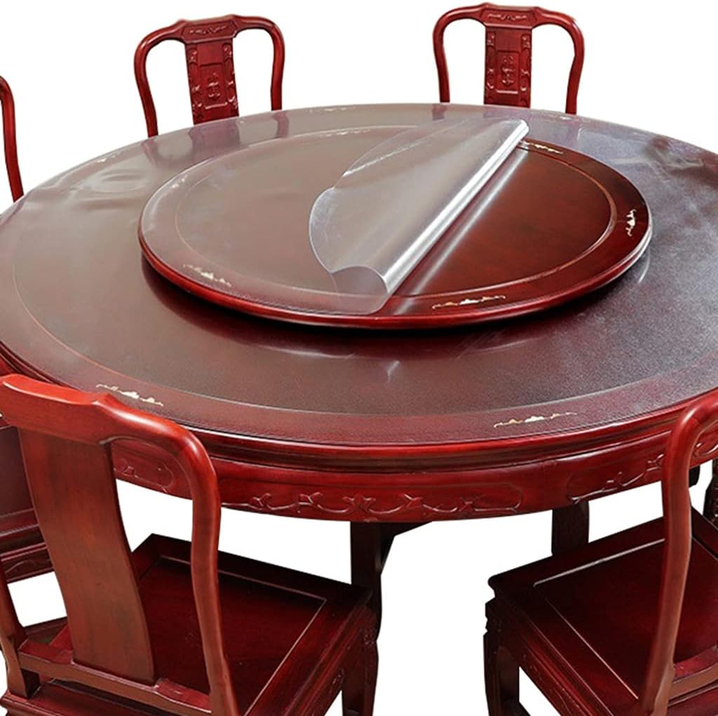 Wood Lazy Susans Rotating Turntable D80cm with PVE Transparent Soft Glass Mat for Decorating and Serving Round Wood Rotating Platter