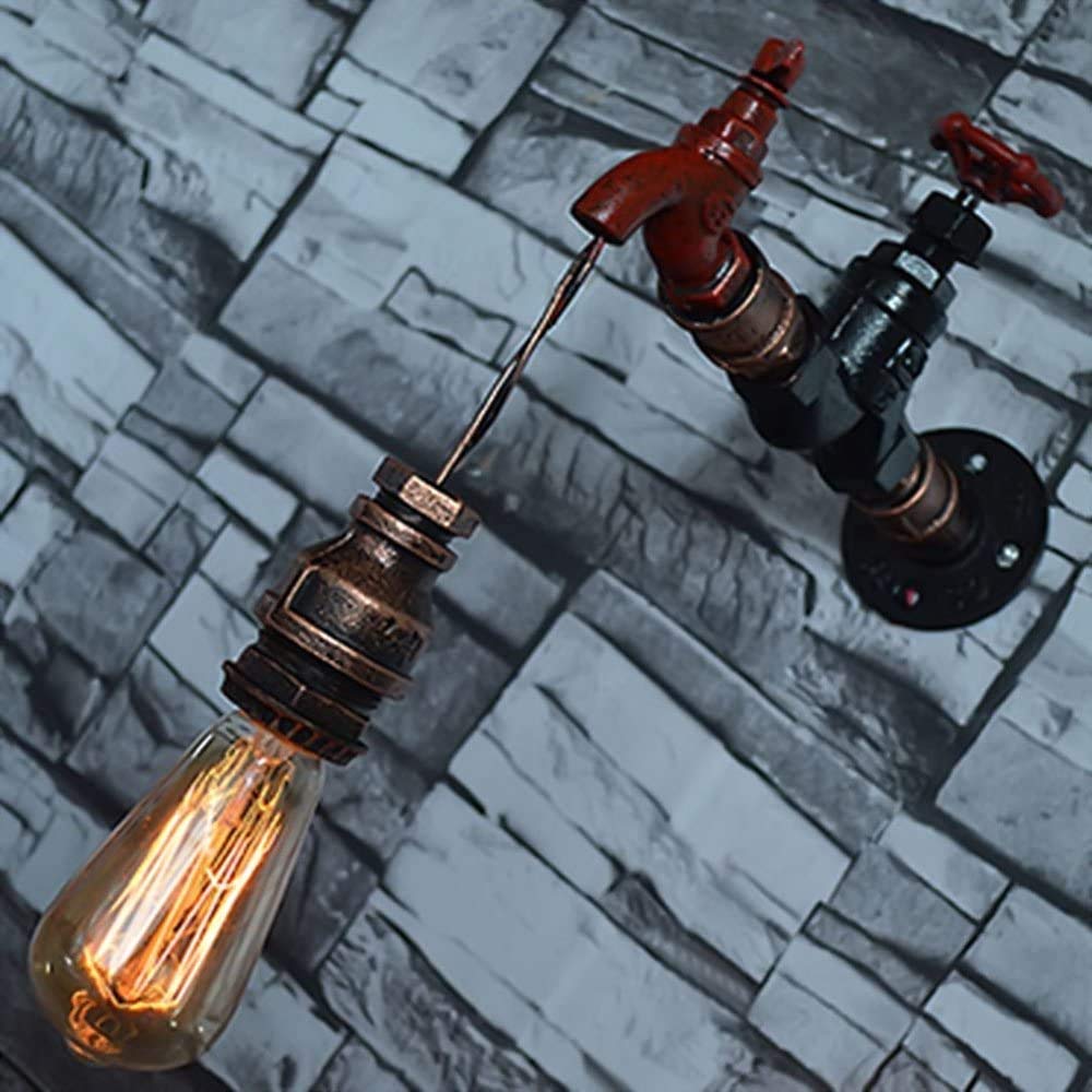 NZDY Water Pipe Wall Light Fixture Industrial Iron E27 Fitting Retro Wall Sconce Vintage Wall Lantern Edison Wall Mounted Lighting Metal Iron Wall Lamp for Bar Cafe Pub Garage