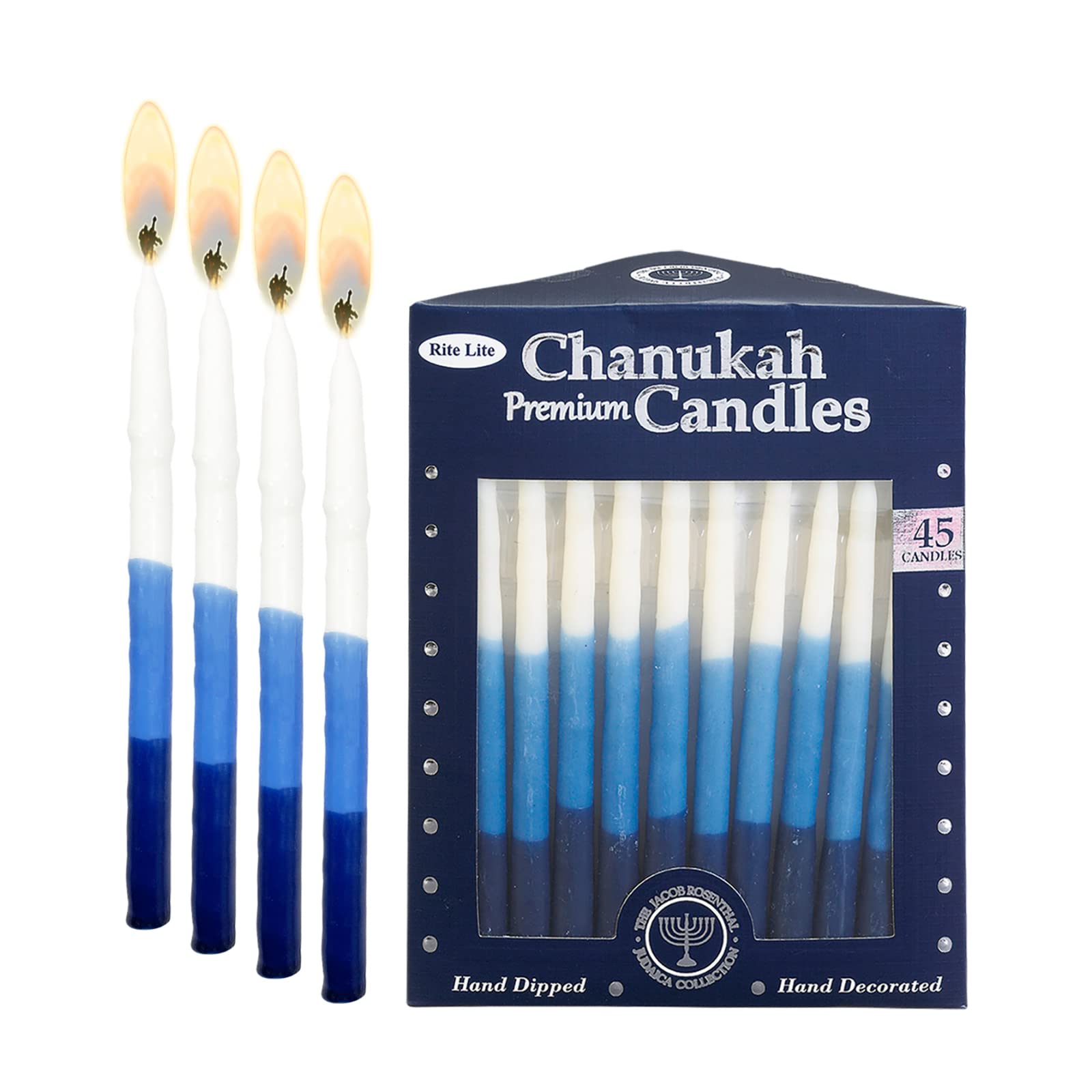 Rite Lite Premium Dripless Blue & White Hanukkah Candles - Tri Color Bulk Pack of 45 - Decorative & Fits Most Menorahs Jewish Holiday Party Favors Accessories Decorations for All 8 Nights of Chanukah