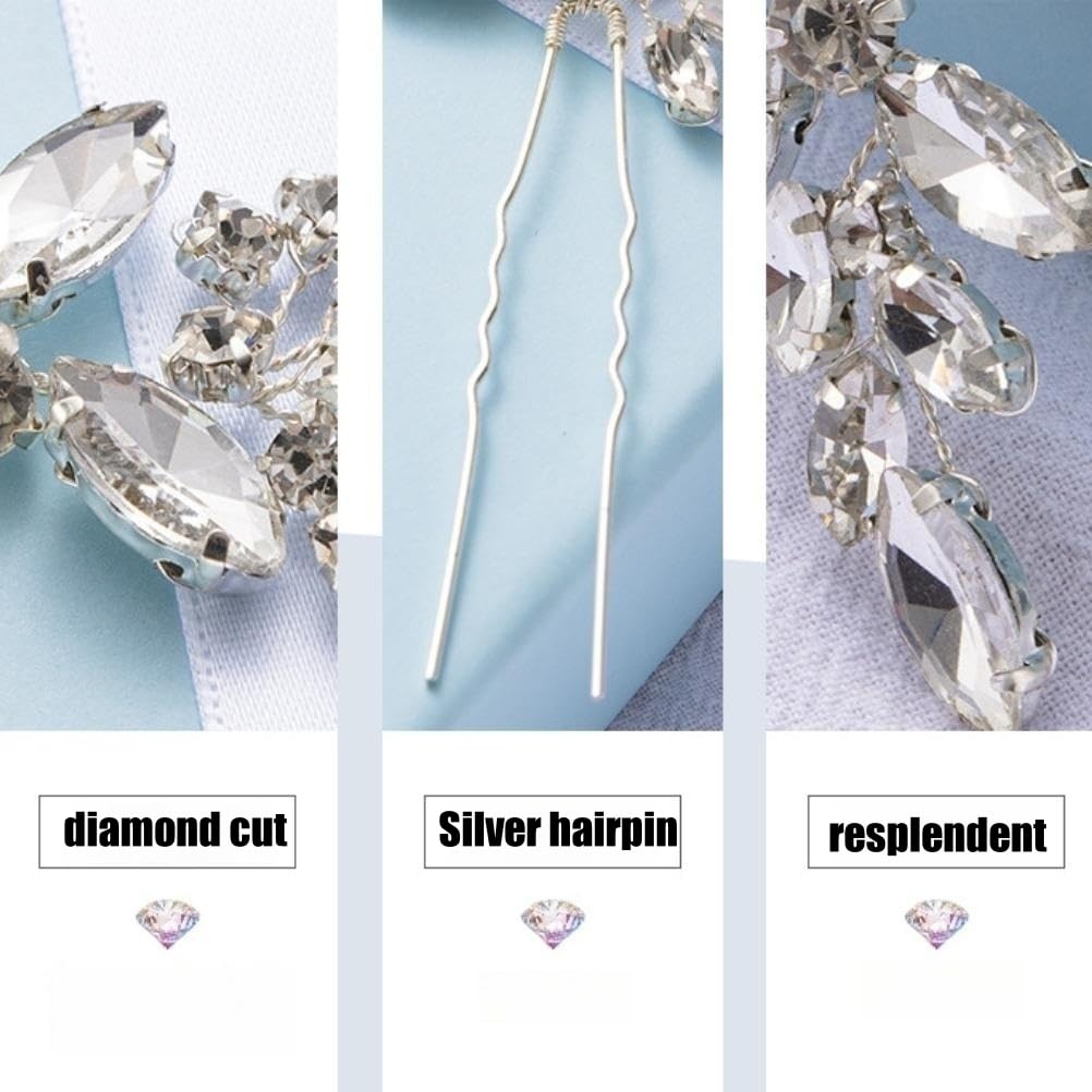 3Pcs Horquillas para el Cabello de Boda Plateadas Pieza de Cristal para Novia Accesorios para el Cabello para Mujeres y niñas