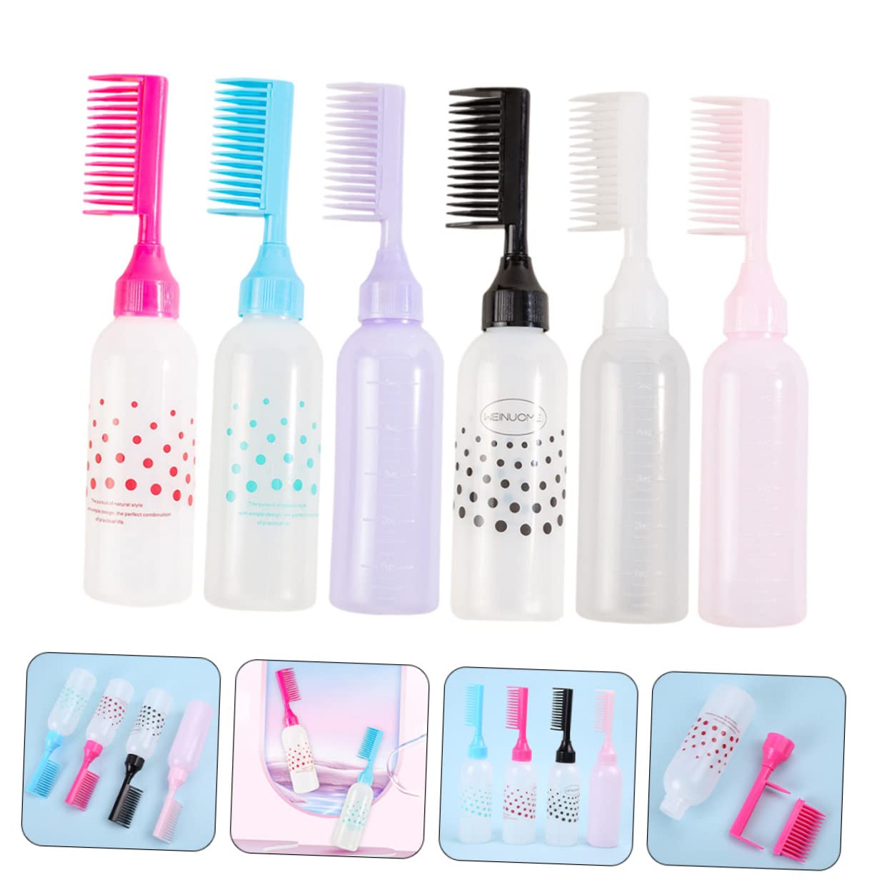 Beatifufu 6pcs Hair Dye Applicator Bottles Root Comb Graduated Scale for Precise Application Hair Dyeing Tools for Home and Barbershop Use