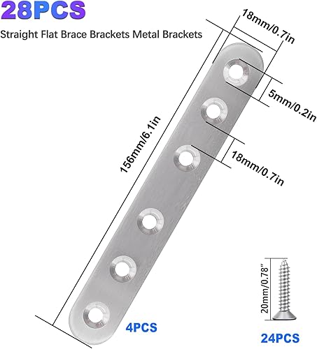 Miniatura 7 de mxuteuk Soportes planos rectos de acero inoxidable, soportes de metal, placa de reparación para muebles, estantes de madera, gabinete, juego de 96