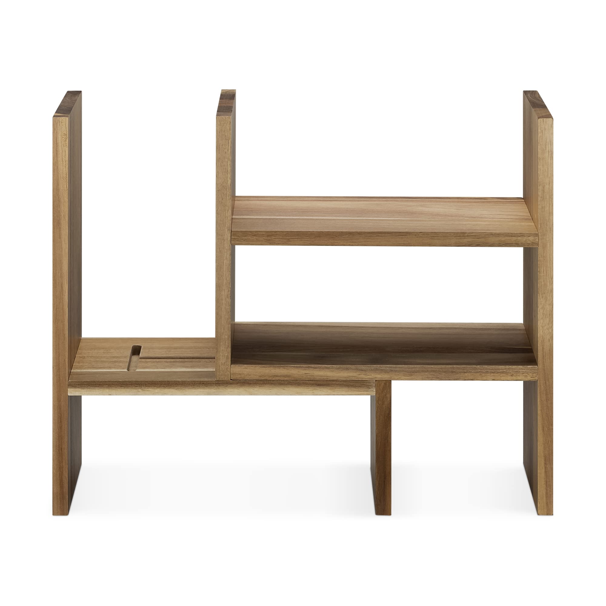Navaris Organizer na biurko z akacji 64 x 15,5 x 40 – regał na stół, regulowany system porządkowania – regał narożny do kuchni, biura, łazienki, nadstawka regału – naturalny