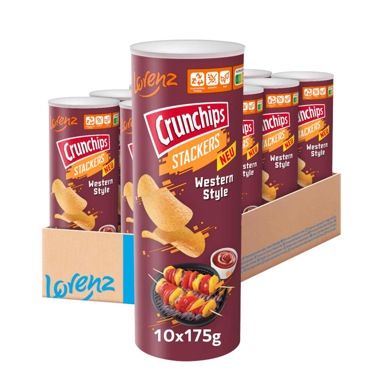 LORENZ | Crunchips Stackers Western Style | 10 x 175 g | vegan