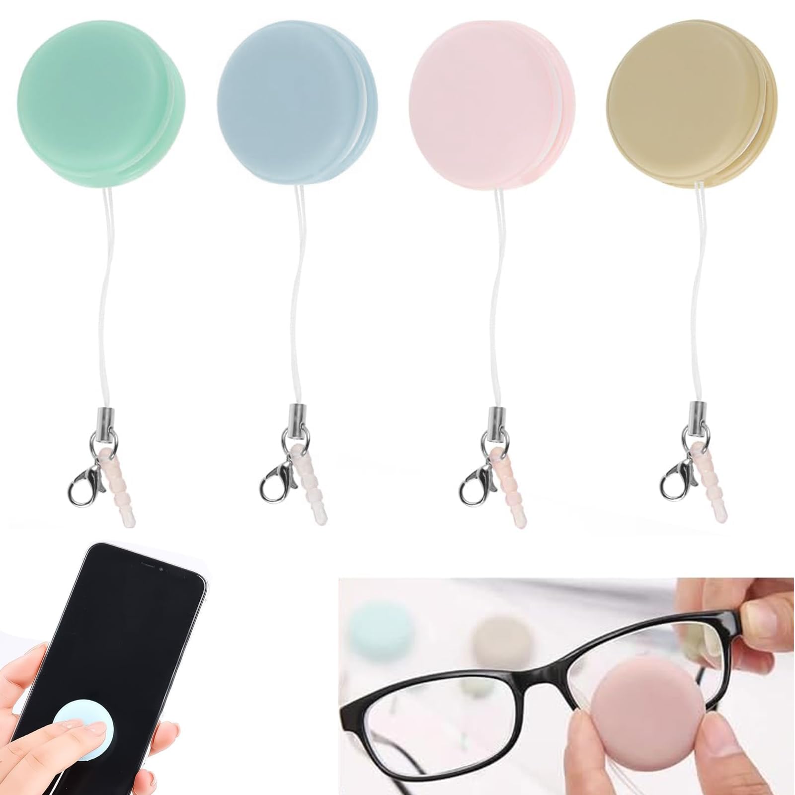 INBOLMINBOLM 4PCS Macaron Phone Screen Cleaner, Macaron Shape Cell Phone Computer Glasses Cleaner Macaron Computer Screen Cleaner Wipe Reusable Cleaning Wipe with Portable Keychain