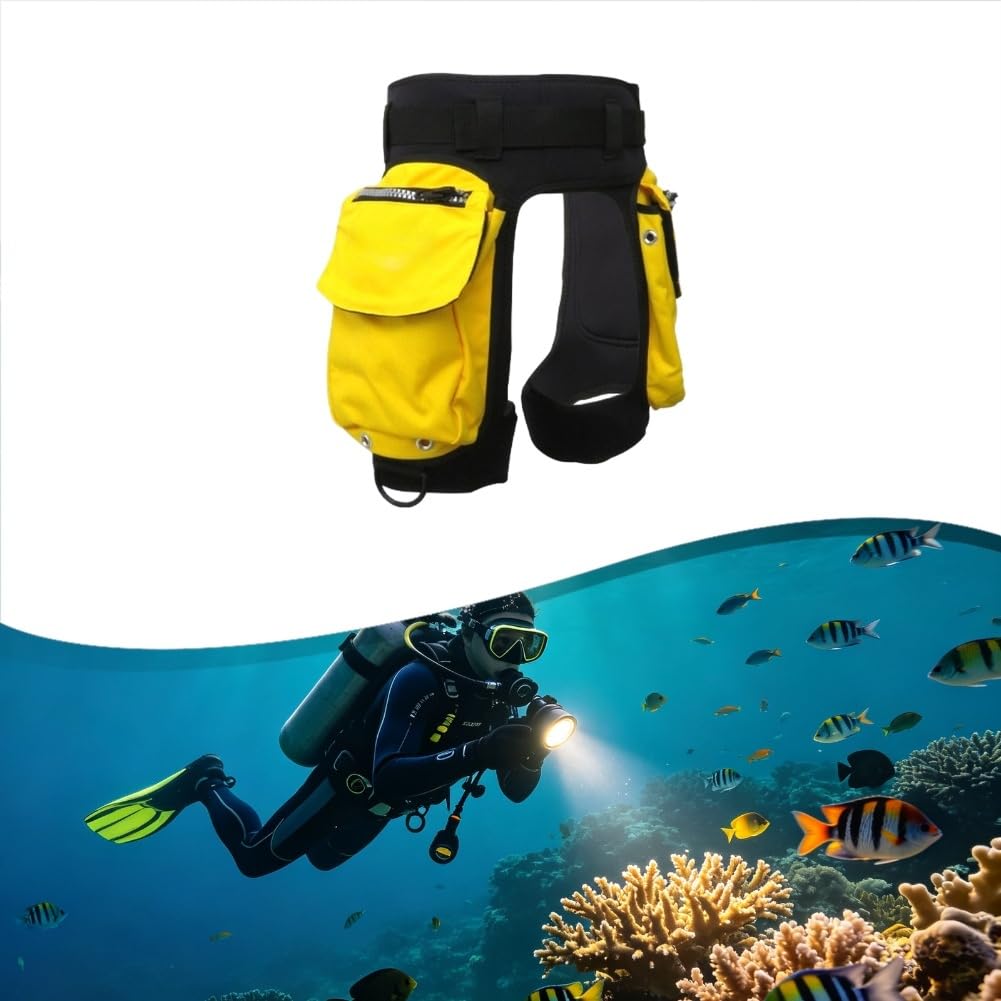 Costume da bagno con tasche per attrezzatura subacquea (giallo) | Spaziose tasche con elastici, presa sicura per pesi, fotocamere e oggetti essenziali per immersioni