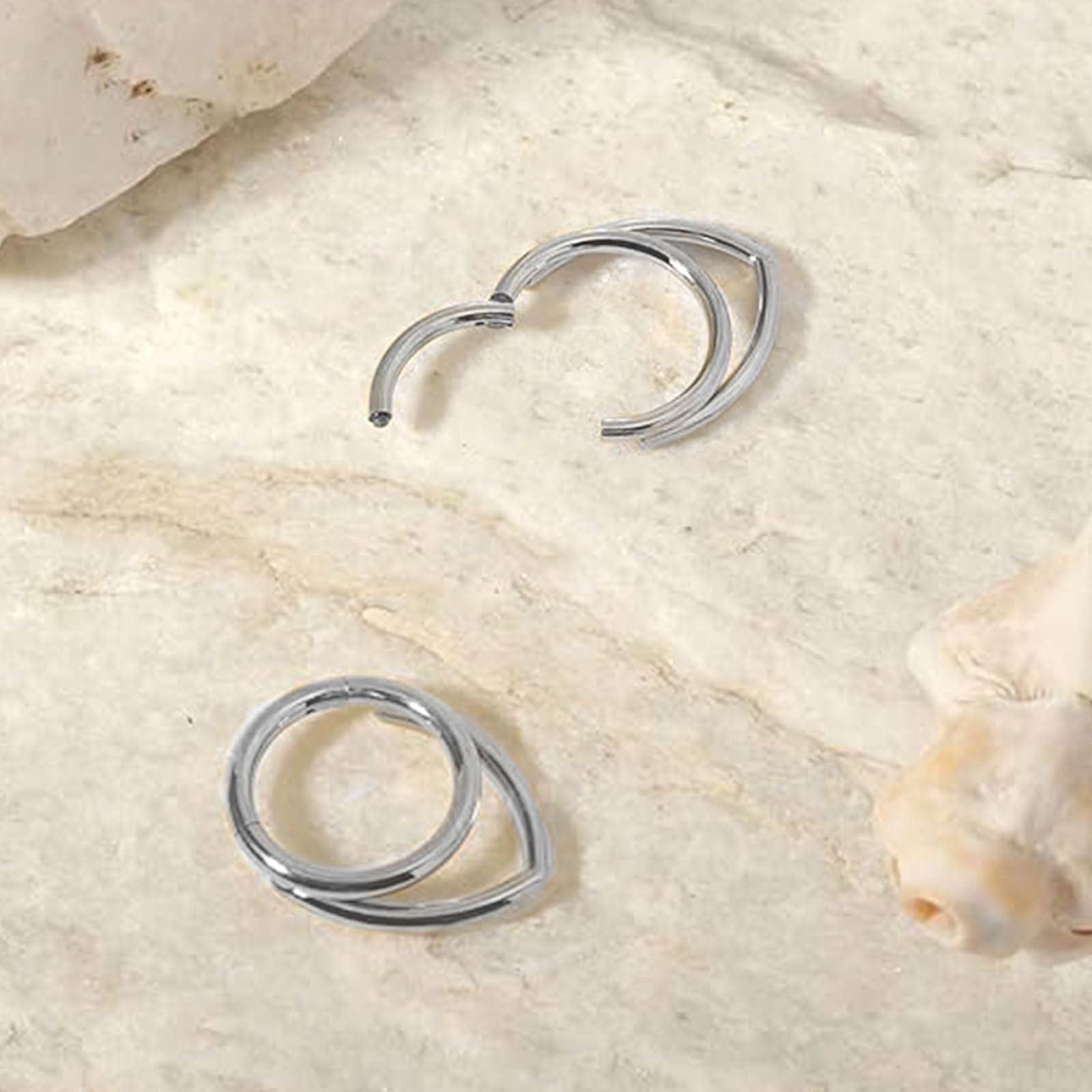 LunarCharm Set of 2 Stacked Septum Rings, 16G Hoops, 316L Stainless Steel, 12mm Hinged Septum Clicker, Nose Ring Piercing, Body Piercing Lip Rings — view 3