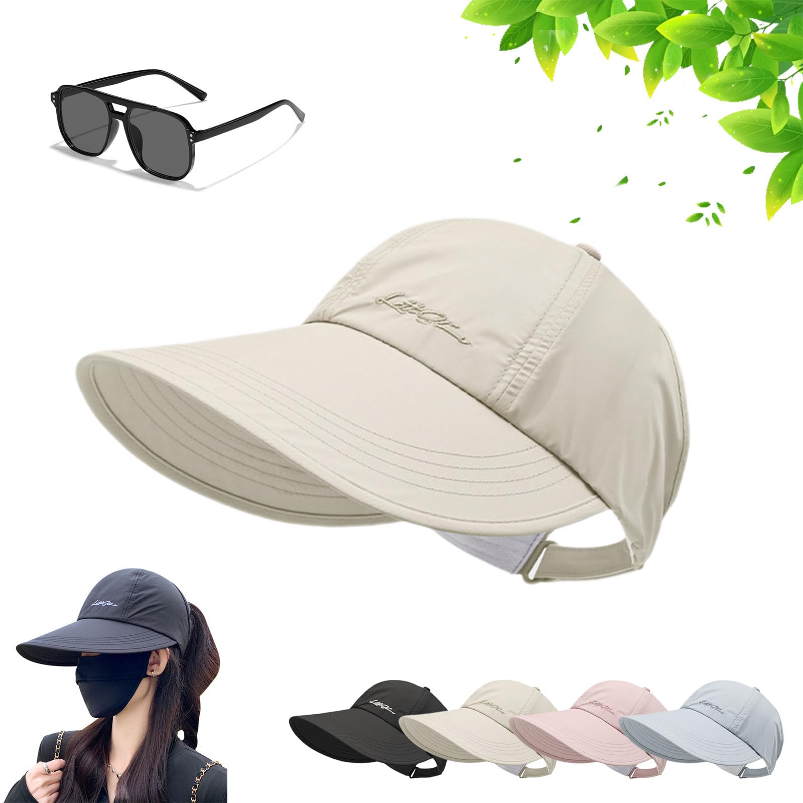 Jorcedi Unisex Beige Sunscreen Baseball Hat For Wide Brim Outdoor Uv Adjustable Half Hollow Top Cap, Lightweight Protection Sport Tennis Visor For Beach, Hiking & Sports (Beige)
