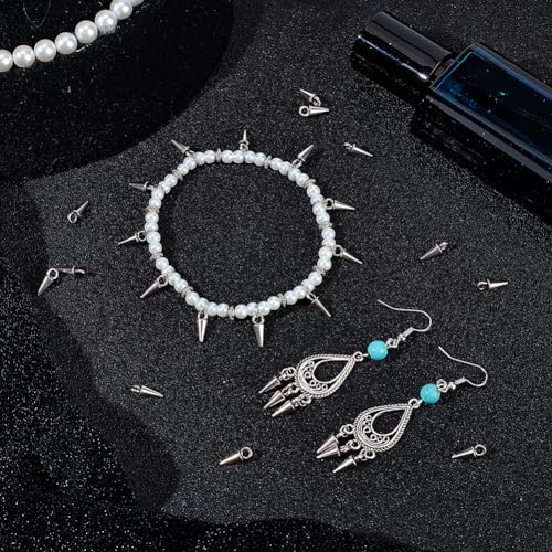 SUNNYCLUE 1 Box 200Pcs Silver Spike Charms Cone Charm Alloy Antique Gothic Punk Vintage Spikes Goth Circular Long Spikes Charm Bulk for jewellery Making Charms Diy Earrings Bracelet Necklace Craft - Image 4