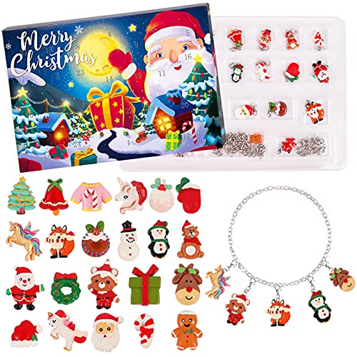 SearchI Schmuck Adventskalender 2022 Xmas Weihnachtskalender Weihnachtskalender Kinder mit 24 Überraschungen Weihnachten Charms, Halskette Armbänder Schmuck für Mädchen Cover