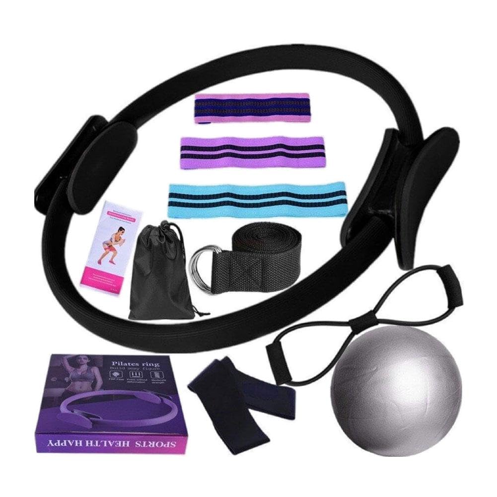 Pilates Essentials Kit for Women, 2025 New Better Me Pilates Kit, Pilates Rings Booty Bands, 11 Yoga Sets for Women, Hip Exercise Band Yoga Ball 25cm Figure 8 Resistance Band for Women (Black)