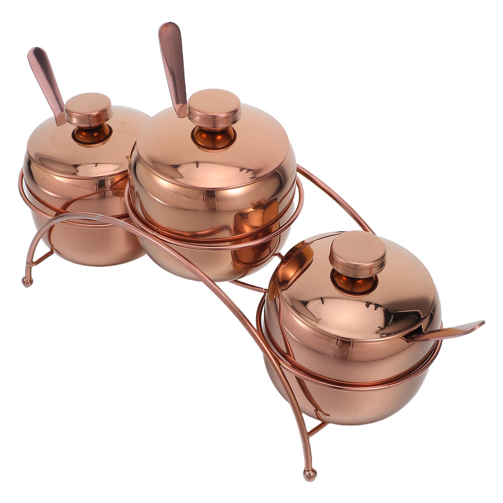 Juego de Recipientes para Condimentos de Acero Inoxidable con Tapa y Cuchara, Organizador de Especias con Bandeja Escalonada y Soporte Metálico para Barbacoas y Cocina