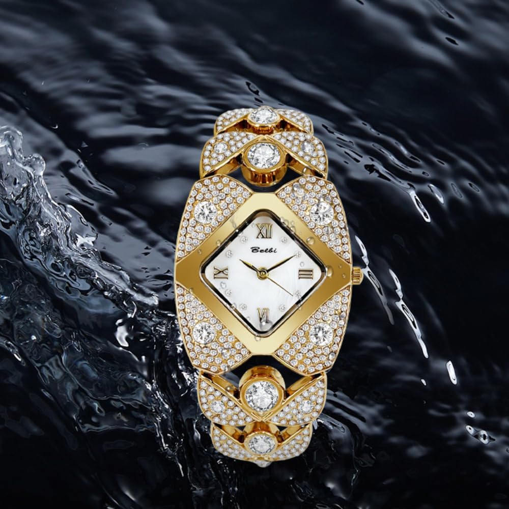 Orologio da polso da donna con cinturino in cristallo, stile retrò, con strass