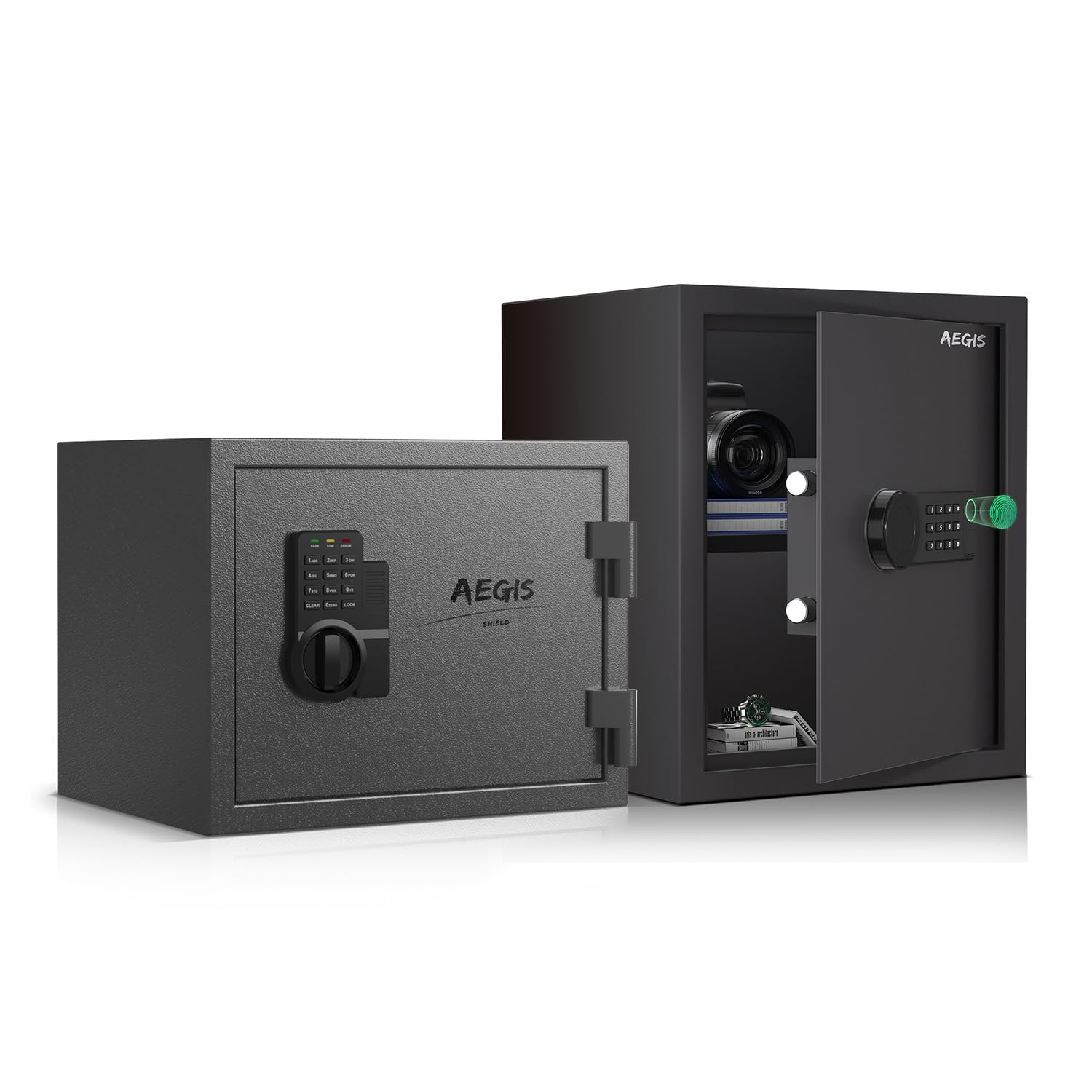 AEGIS 1 of 1.2 Cu.ft Fireproof Safe Box, 1 of 1.7 Quick Access Fingerprint Gun Safe with Digital Program Keypad for Home