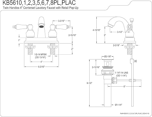 Miniatura 5 de Kingston Brass KB5616PL Restoration - Grifo de baño central de 4 pulgadas, níquel pulido