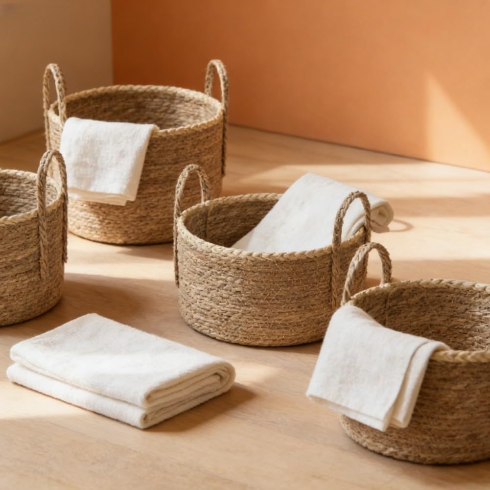 Generisch Cestino di erba intrecciato a mano, 28 cm, per piante | tessitura fatta a mano, più rustica per il fascino, naturale per l'aspetto, 28 x 28 x 18 cm, per una decorazione ideale