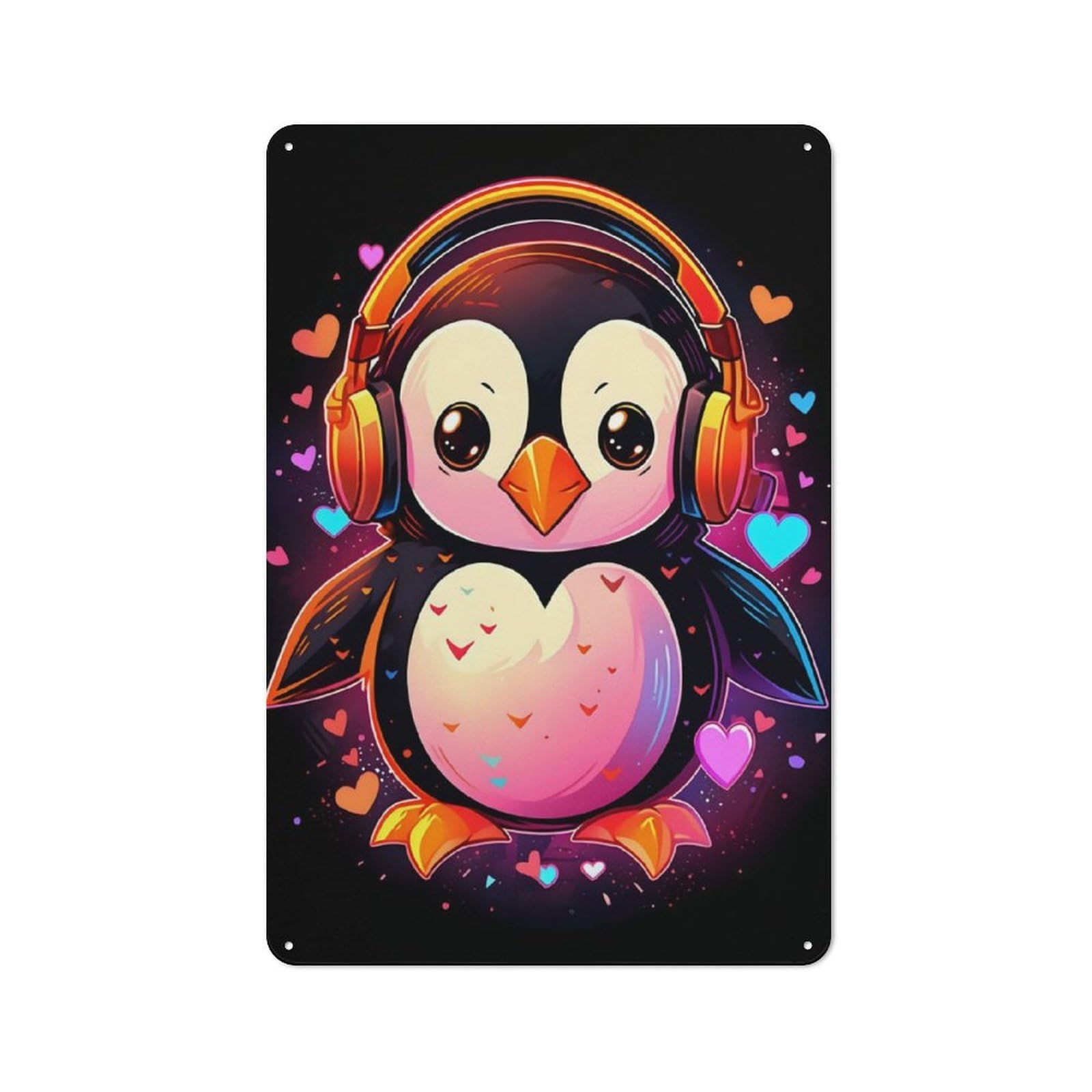 Junmoney Penguin Music Lovers Retro Tin Wall Plaque 30X20cm For Man Cave Or Games Room, For Games Room Collectors