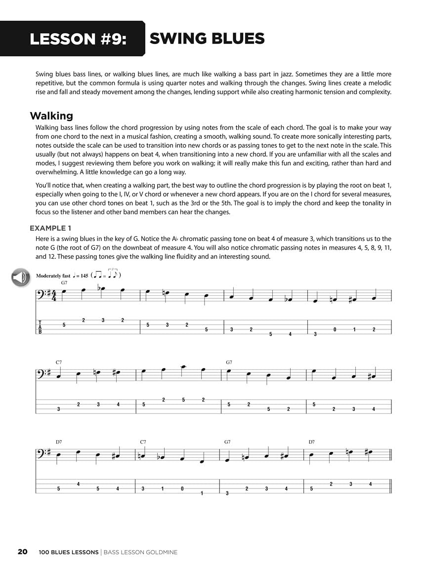 100 Blues Lessons - Bass Lesson Goldmine Series Bk/Online Audio