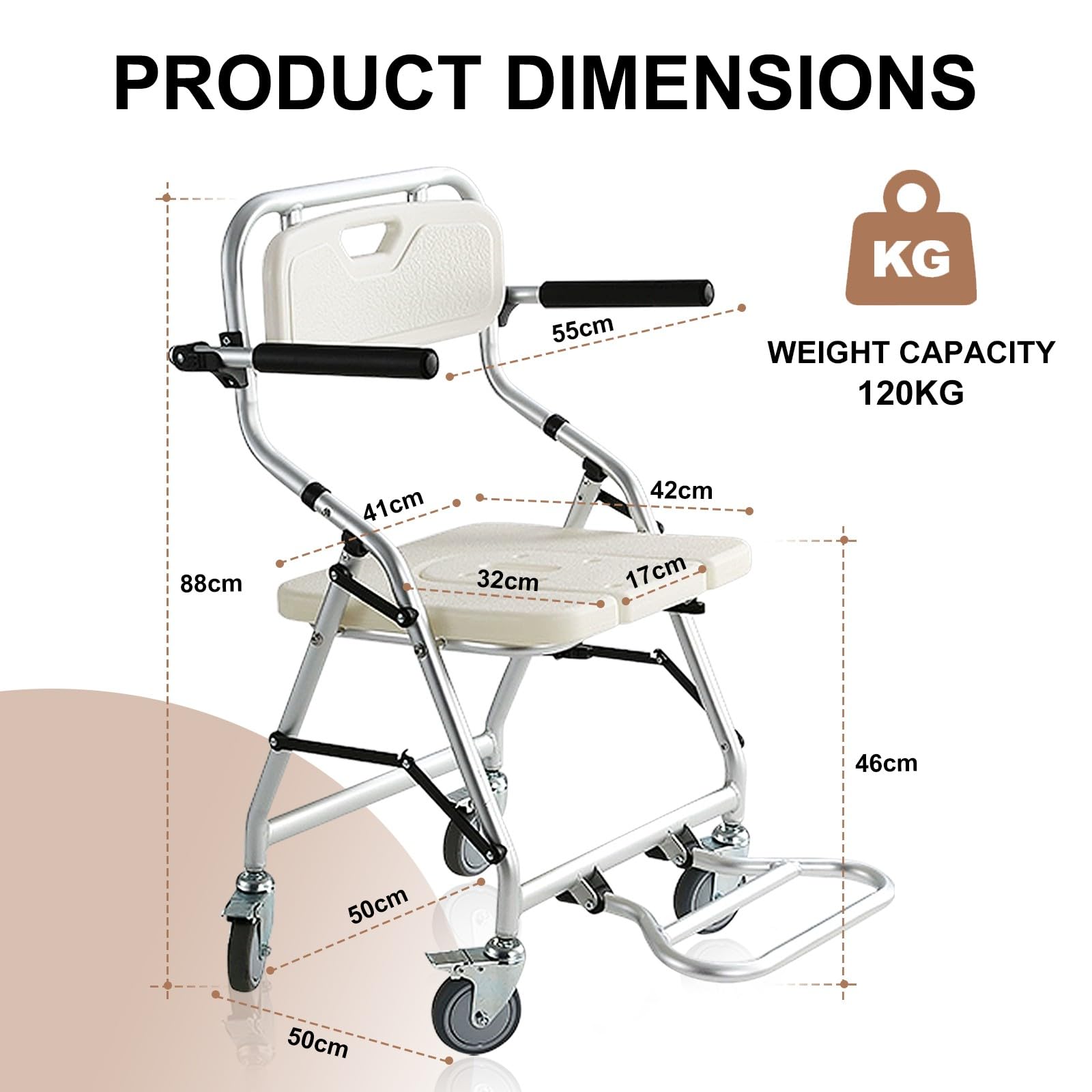 Silla Ducha con Ruedas Plegable, Silla Baño Ancianos Ducha | Silla de Ruedas WC para Personas con Movilidad Limitada, Aleación de Aluminio, Fuerte y Resistente, Fácil de Limpiar