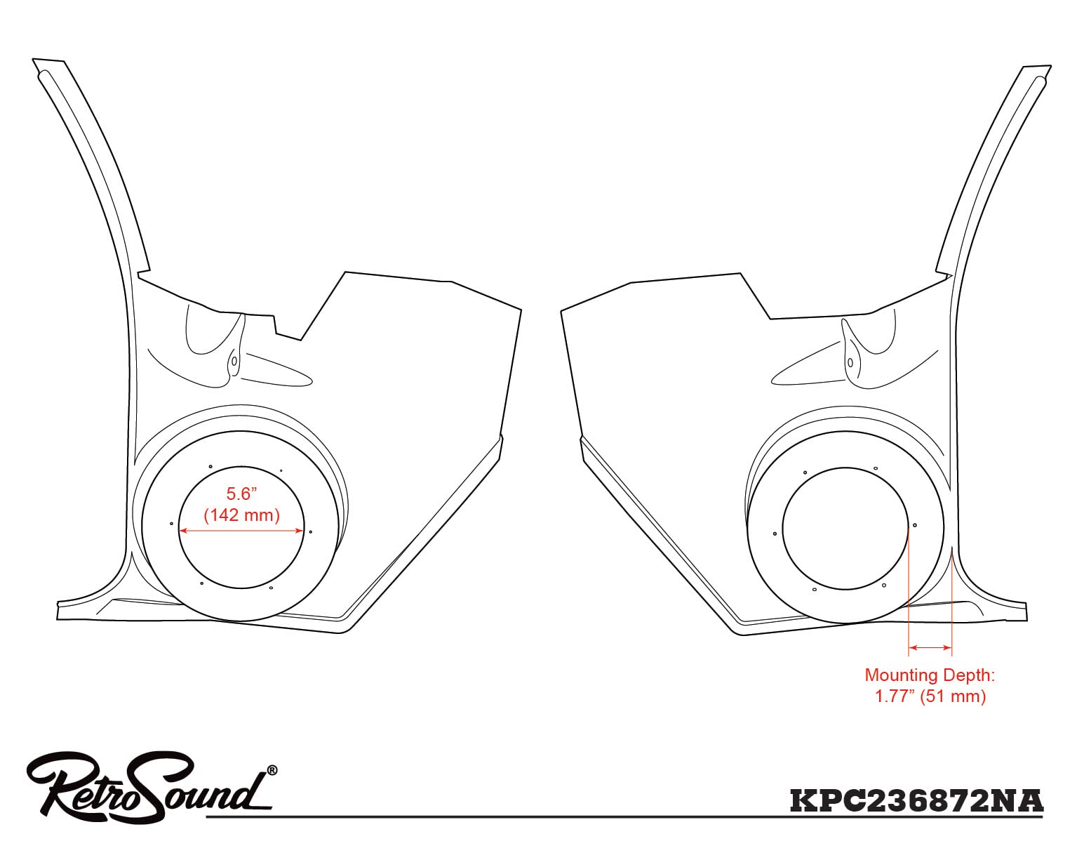 Retro Manufacturing Kick Panels with Standard Speakers and Sound Dampening KPC236872A-62-M