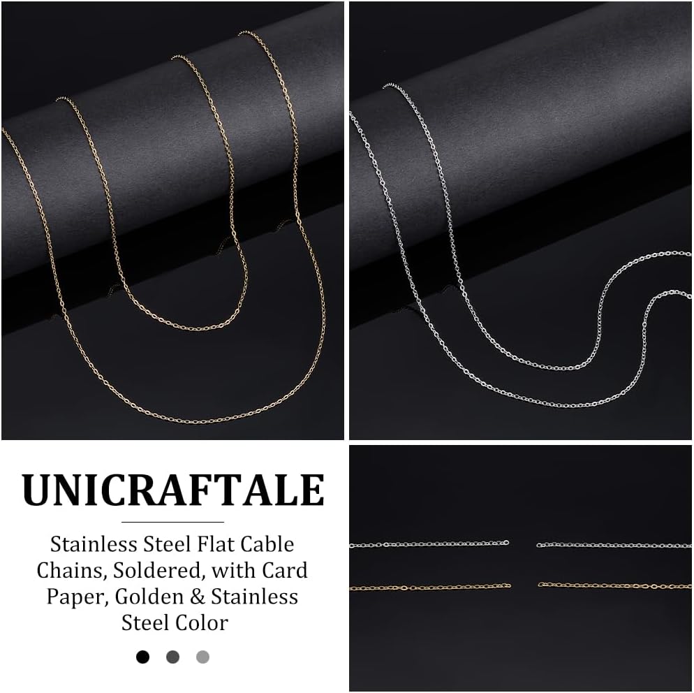 UNICRAFTALE 2 roll 2 Colors 5m/roll Necklace Chains for Jewelry Making Stainless Steel Coreana Chains Cable Chains Soldered Necklace Chains 0.5mm Metal Chains for Women Necklace Bracelet Making