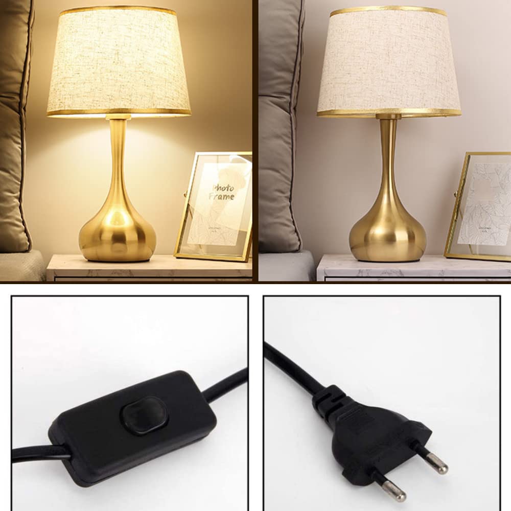 Lampada da Tavolo Oro in Metallo Satinato e Paralume in Tessuto Bianco Luce con Attacco E27 e Paralume in Stoffa Dorata Lampada da Comodino E27 Lampada da Scrivania Soggiorno Camera da Letto (Bianco)